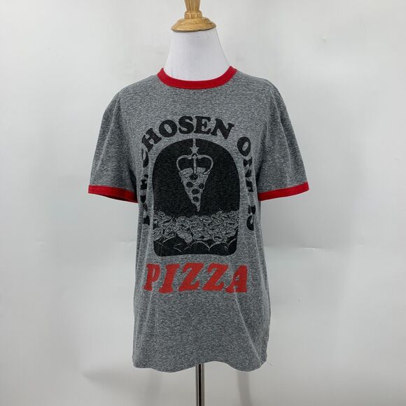 Disney Junk Food Ringer Tee Shirt Womens S Gray The Chosen One Is Pizza Graphic - Picture 2 of 10